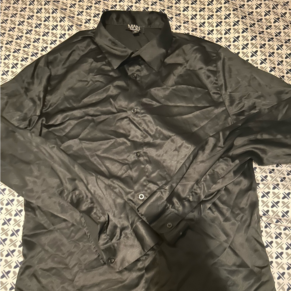 Satin full-button up shirt